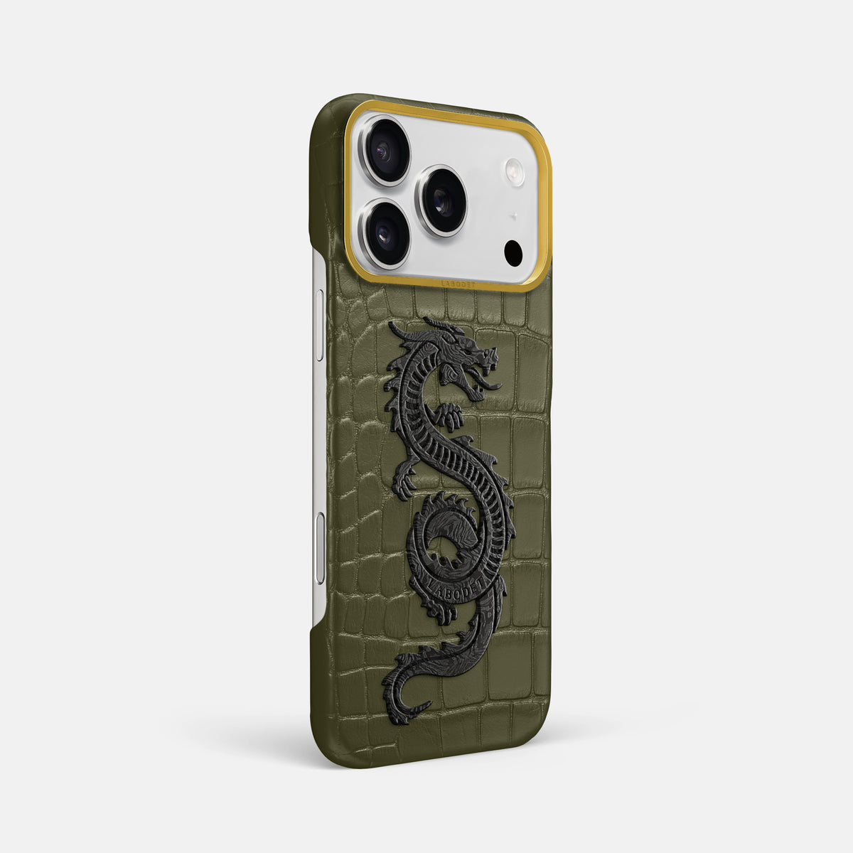Classic Case With Carbon Dragon For iPhone 17 Pro Max In Alligator -2 | Kaki-Green-Gold