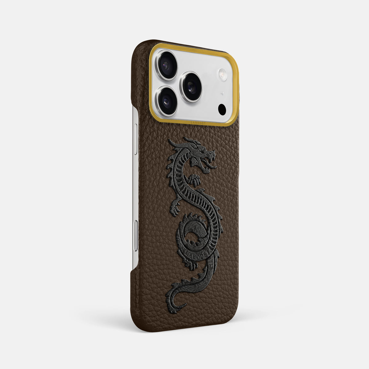 Classic Case With Carbon Dragon For iPhone 17 Pro Max In Calf -2 | Dark-Brown-Gold