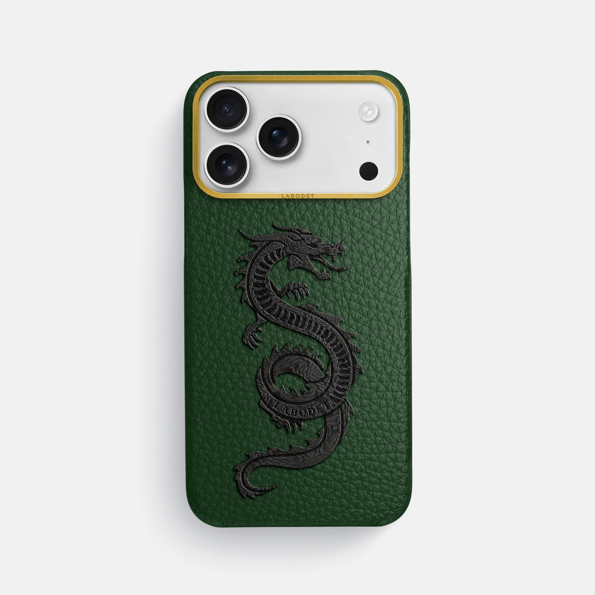 Classic Case With Carbon Dragon For iPhone 17 Pro Max In Calf -1 | Dark-Green-Gold