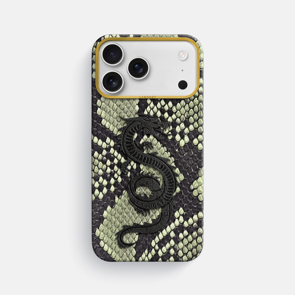 Classic Case With Carbon Dragon For iPhone 17 Pro Max In Deluxe Python -1 | Army-Green-Gold
