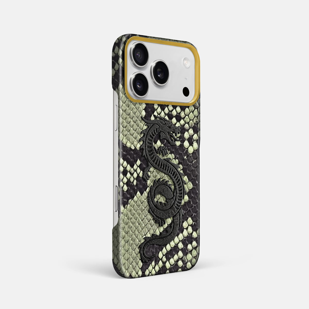 Classic Case With Carbon Dragon For iPhone 17 Pro Max In Deluxe Python -2 | Army-Green-Gold