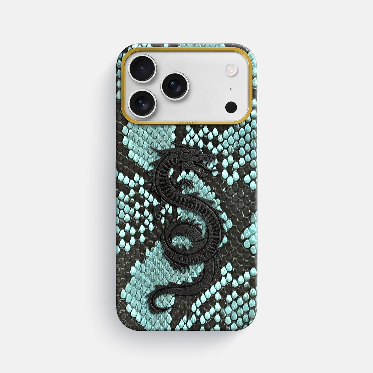 Classic Case With Carbon Dragon For iPhone 17 Pro Max In Deluxe Python -1 | Blue-Lagoon-Gold