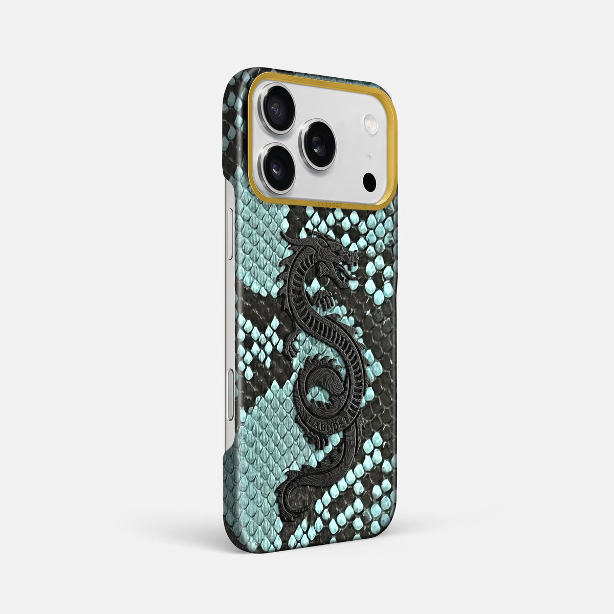 Classic Case With Carbon Dragon For iPhone 17 Pro Max In Deluxe Python -2 | Blue-Lagoon-Gold