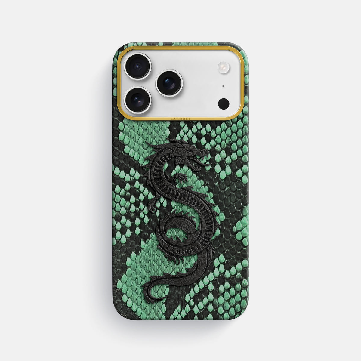 Classic Case With Carbon Dragon For iPhone 17 Pro Max In Deluxe Python -1 | Forest-Green-Gold