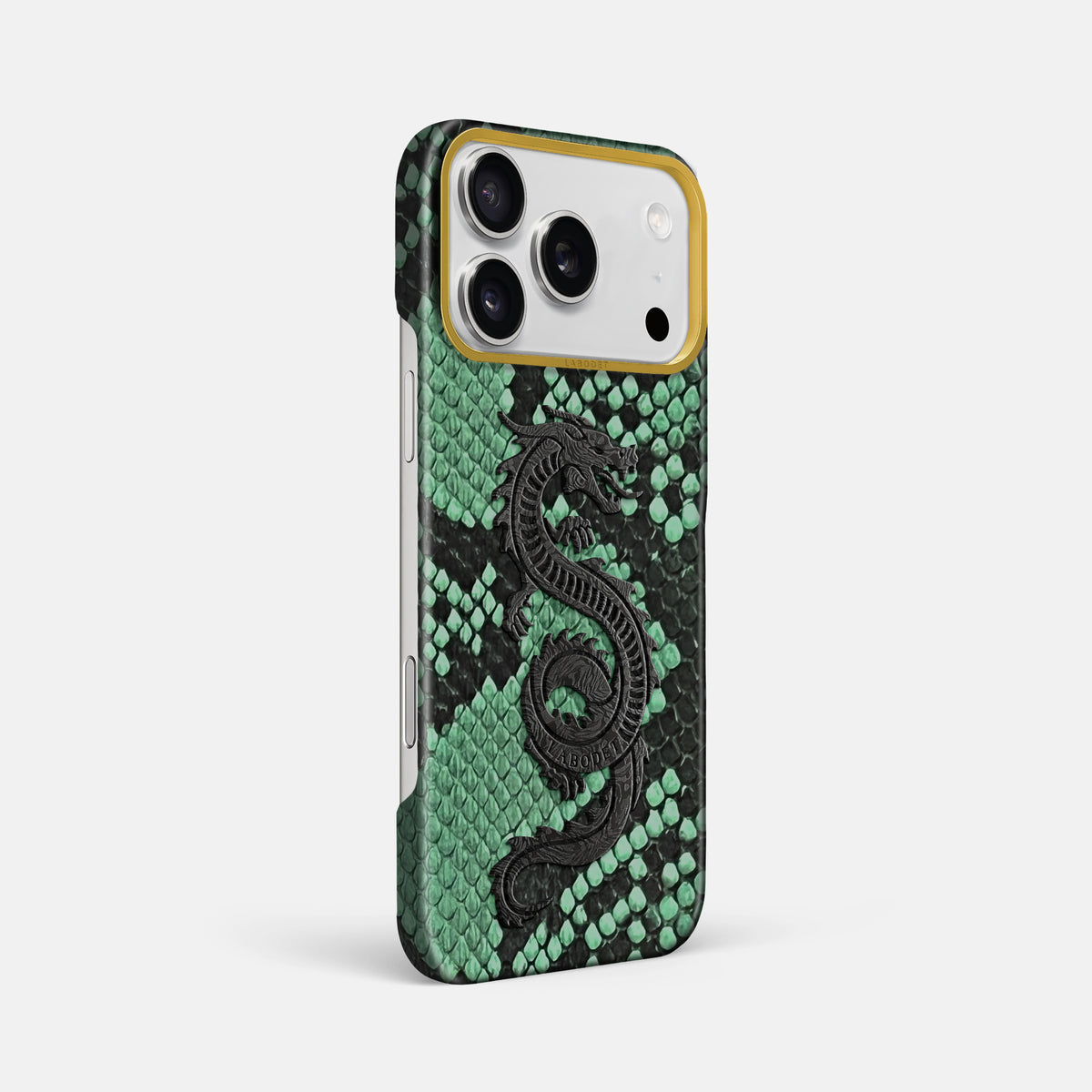 Classic Case With Carbon Dragon For iPhone 17 Pro Max In Deluxe Python -2 | Forest-Green-Gold