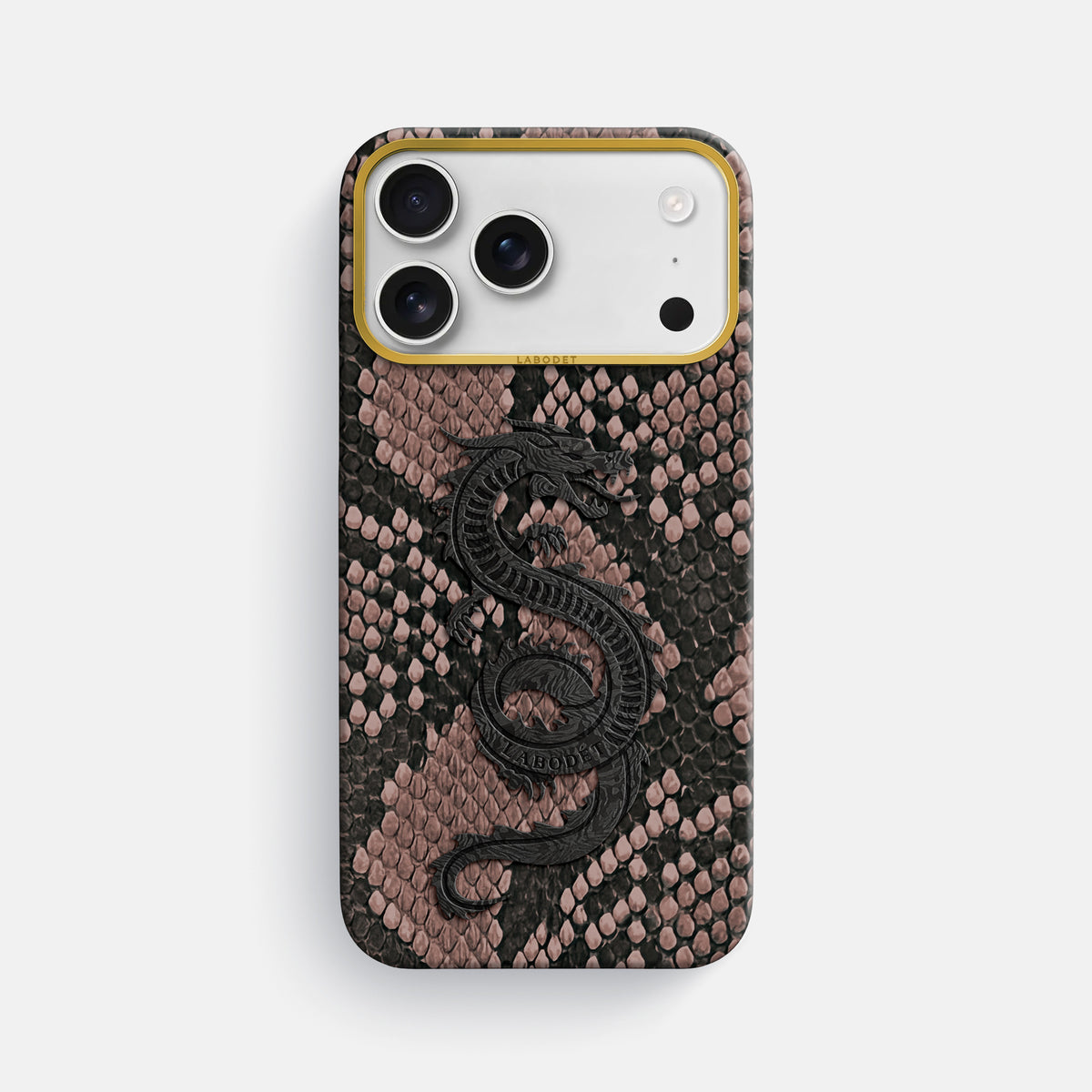 Classic Case With Carbon Dragon For iPhone 17 Pro Max In Deluxe Python -1 | Mahogany-Brown-Gold