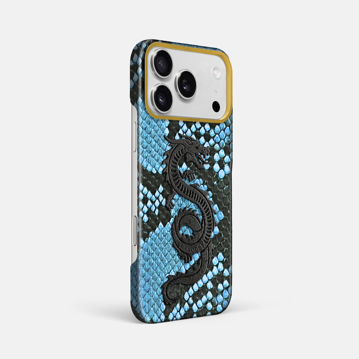 Classic Case With Carbon Dragon For iPhone 17 Pro Max In Deluxe Python -2 | Pacific-Blue-Gold