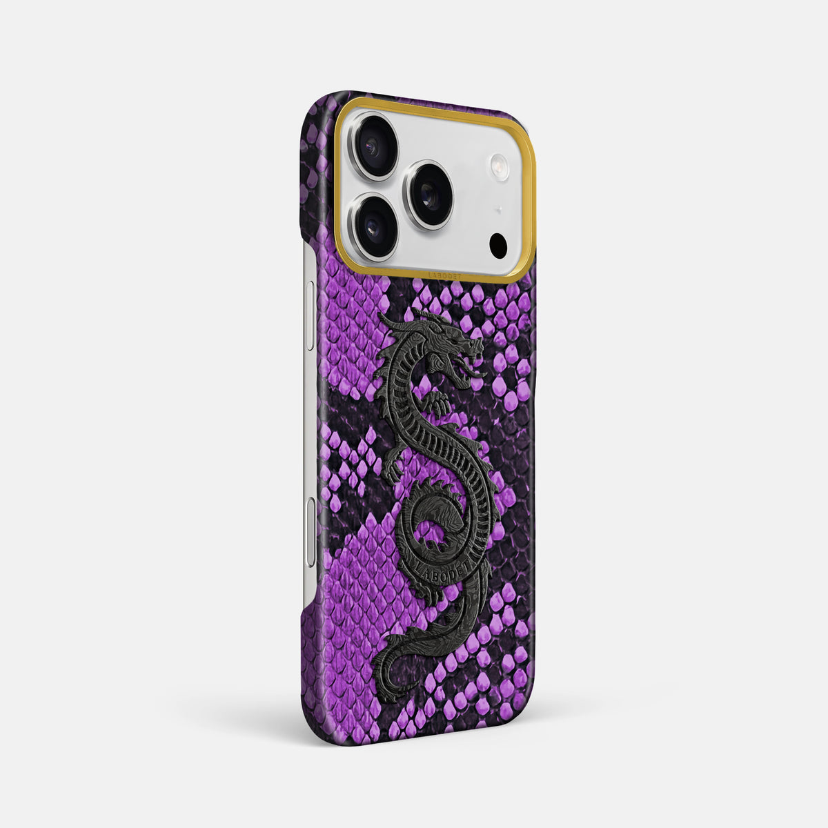 Classic Case With Carbon Dragon For iPhone 17 Pro Max In Deluxe Python -2 | Purple-Gold