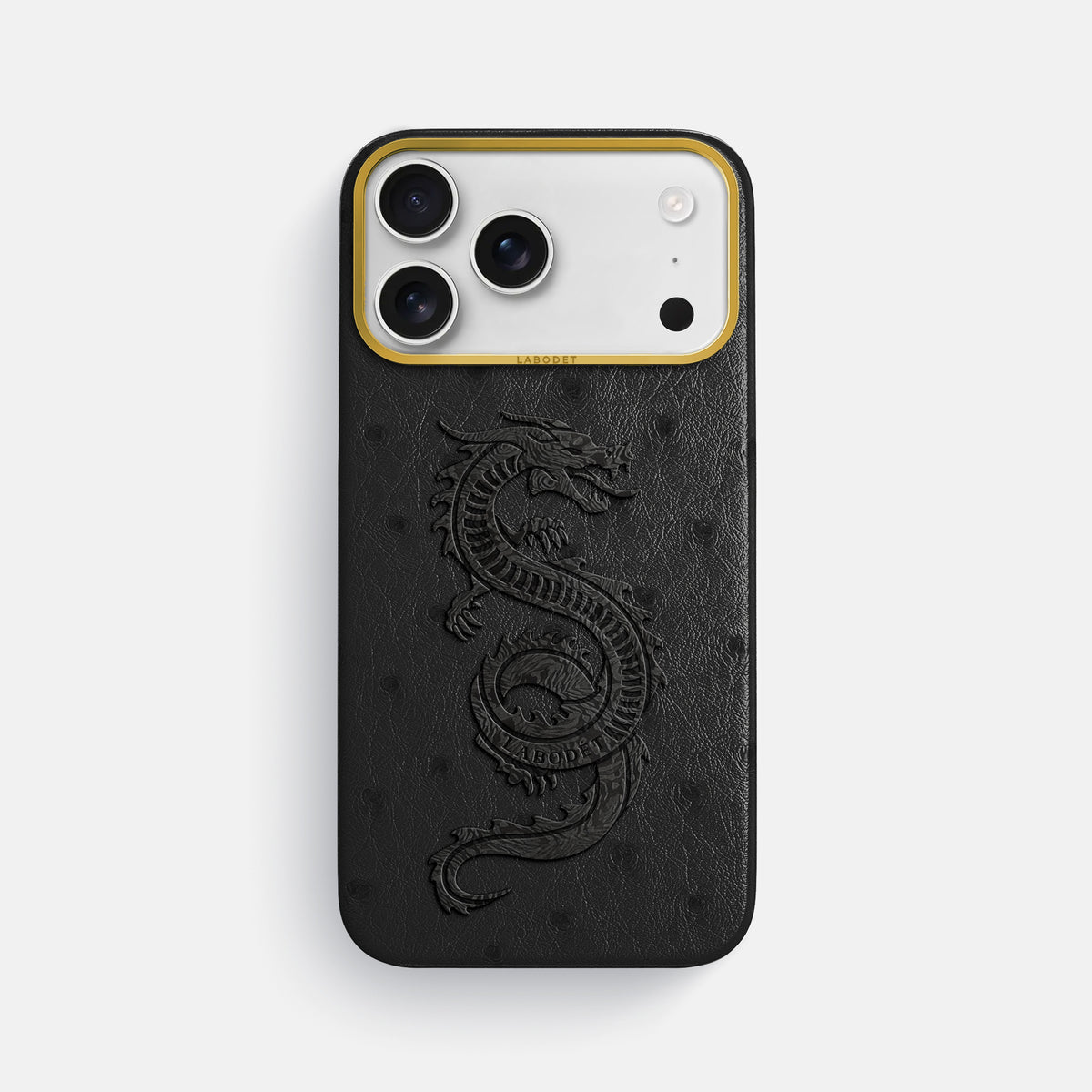 Classic Case With Carbon Dragon For iPhone 17 Pro Max In Ostrich -1 | Black-Gold