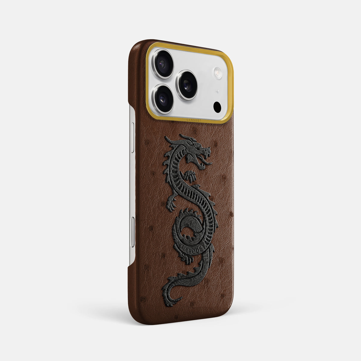 Classic Case With Carbon Dragon For iPhone 17 Pro Max In Ostrich -2 | Chocolate-Gold