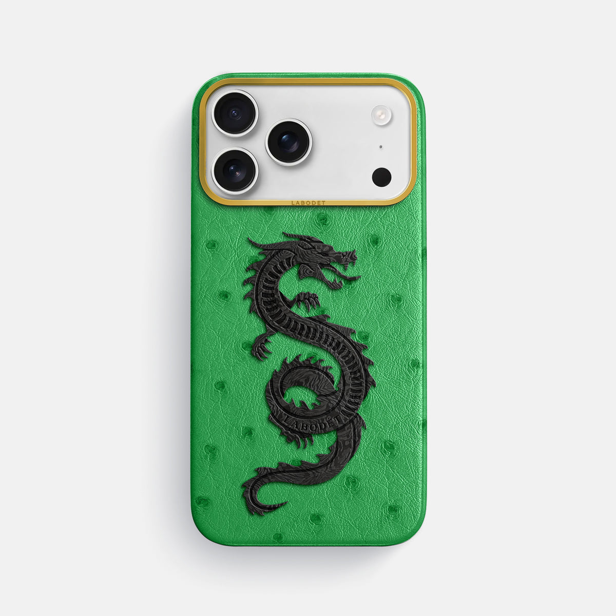 Classic Case With Carbon Dragon For iPhone 17 Pro Max In Ostrich -1 | Kentucky-Green-Gold