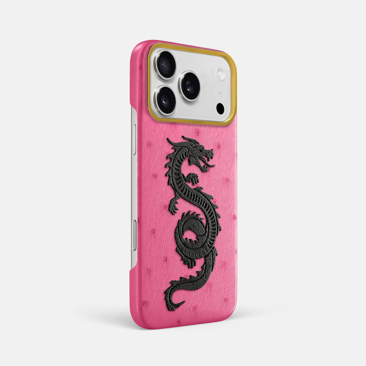 Classic Case With Carbon Dragon For iPhone 17 Pro Max In Ostrich -2 | Pink-Gold