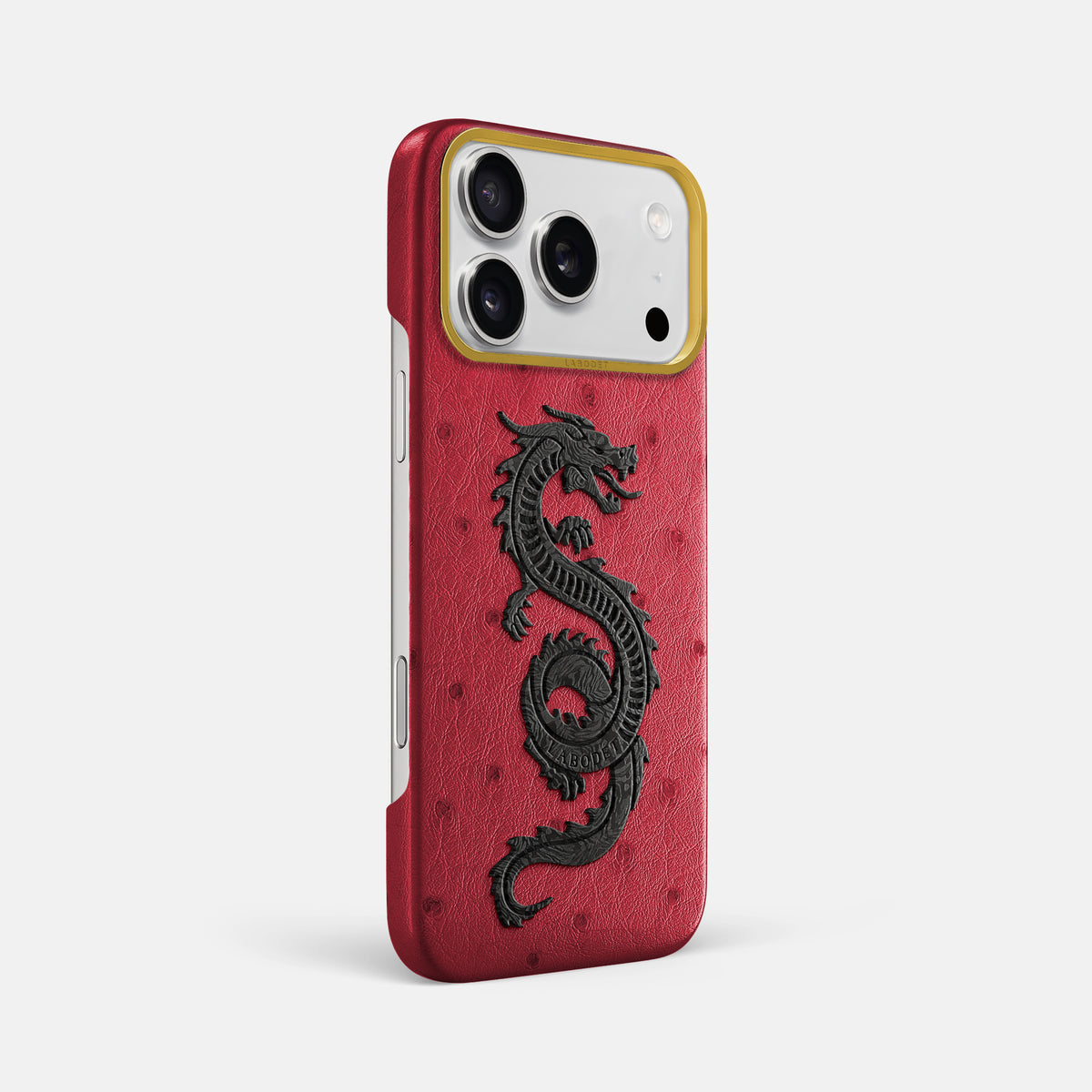 Classic Case With Carbon Dragon For iPhone 17 Pro Max In Ostrich -2 | Red-Gold
