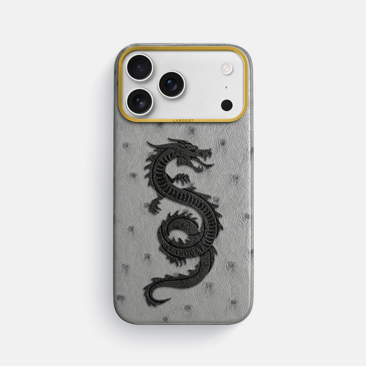 Classic Case With Carbon Dragon For iPhone 17 Pro Max In Ostrich -1 | Silver-Gold