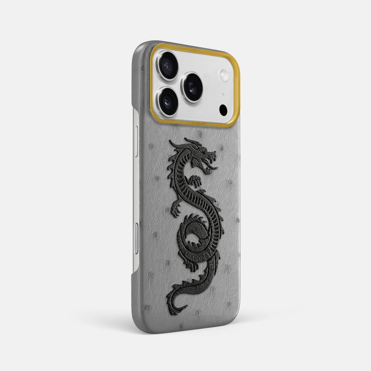 Classic Case With Carbon Dragon For iPhone 17 Pro Max In Ostrich -2 | Silver-Gold