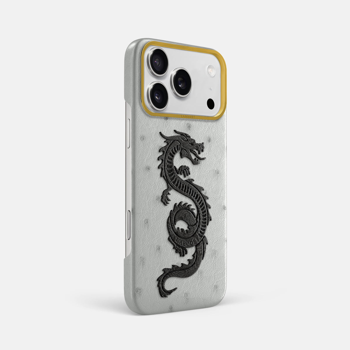 Classic Case With Carbon Dragon For iPhone 17 Pro Max In Ostrich -2 | White-Gold
