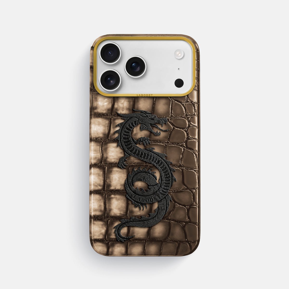 Classic Case With Carbon Dragon For iPhone 17 Pro Max In Patina Alligator -1 | Etoupe-Gold