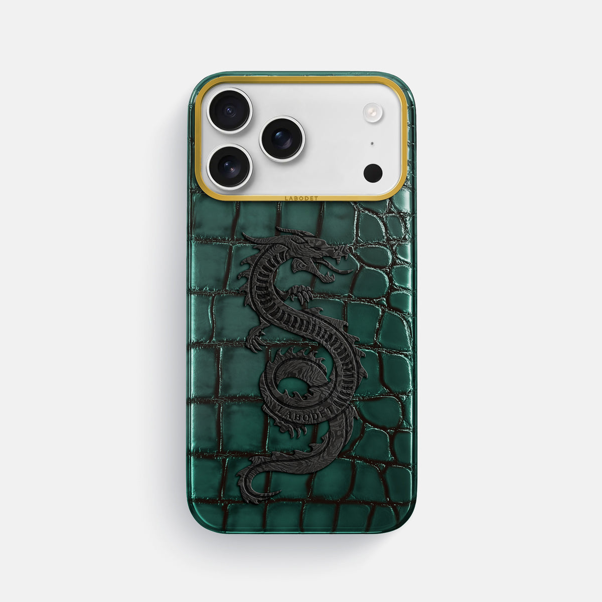 Classic Case With Carbon Dragon For iPhone 17 Pro Max In Patina Alligator -1 | Green-Gold