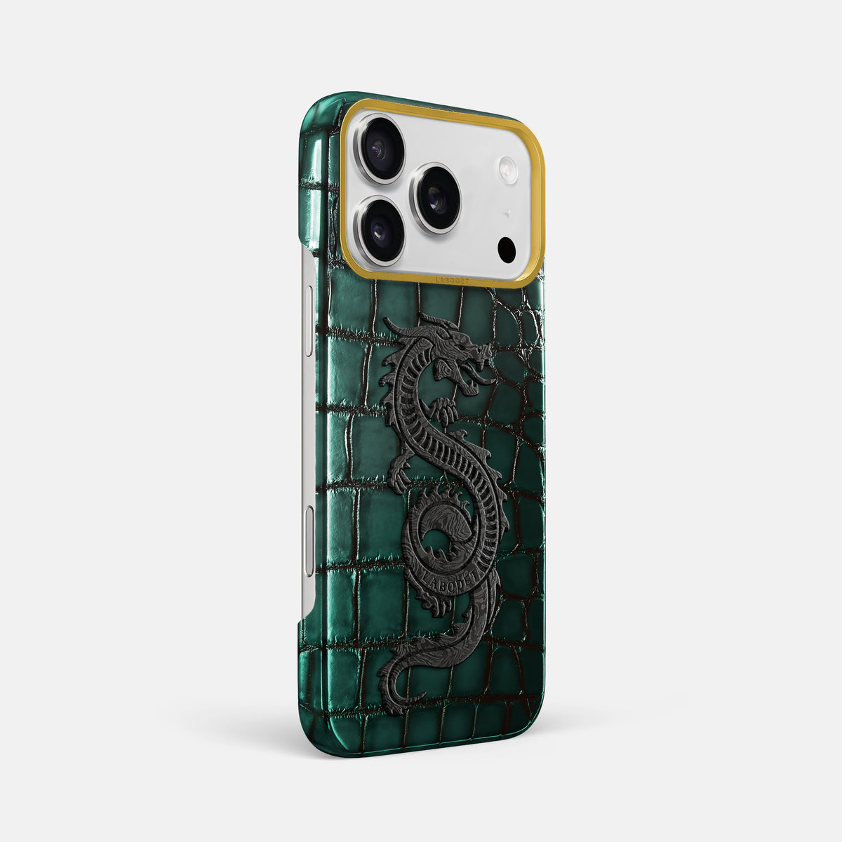 Classic Case With Carbon Dragon For iPhone 17 Pro Max In Patina Alligator -2 | Green-Gold