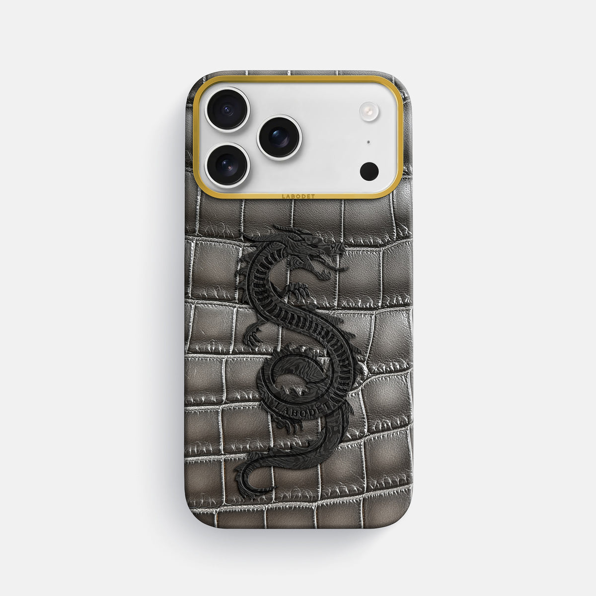 Classic Case With Carbon Dragon For iPhone 17 Pro Max In Patina Alligator -1 | Grey-Gold
