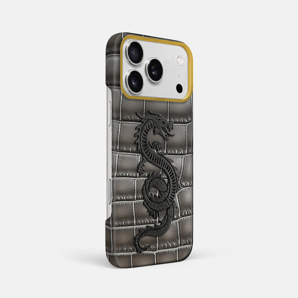 Classic Case With Carbon Dragon For iPhone 17 Pro Max In Patina Alligator -2 | Grey-Gold