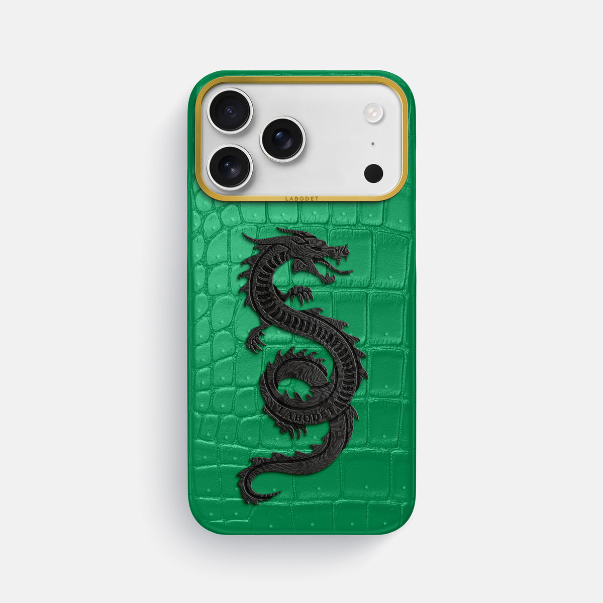Classic Case With Carbon Dragon For iPhone 17 Pro Max In Porosus Crocodile -1 | Cactus-Green-Gold