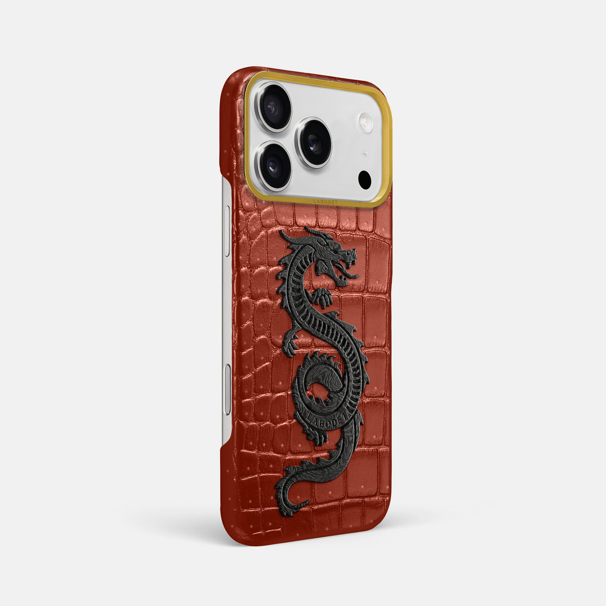 Classic Case With Carbon Dragon For iPhone 17 Pro Max In Porosus Crocodile -2 | Mahogany-Brown-Gold