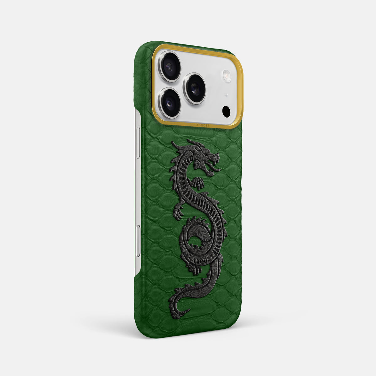 Classic Case With Carbon Dragon For iPhone 17 Pro Max In Python -2 | Green-Gold
