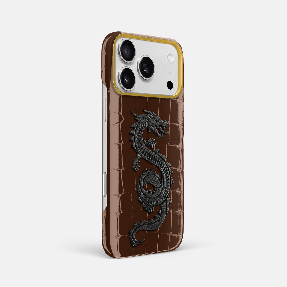 Classic Case With Carbon Dragon For iPhone 17 Pro Max In Shiny Alligator -2 | Brown-Gold
