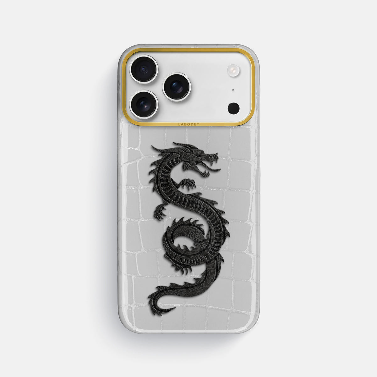 Classic Case With Carbon Dragon For iPhone 17 Pro Max In Shiny Alligator -1 | White-Gold