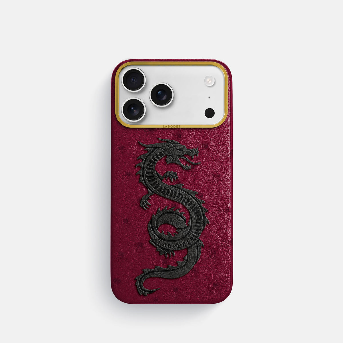 Classic Case With Carbon Dragon For iPhone 17 Pro In Ostrich -1 | Bordeaux-Gold