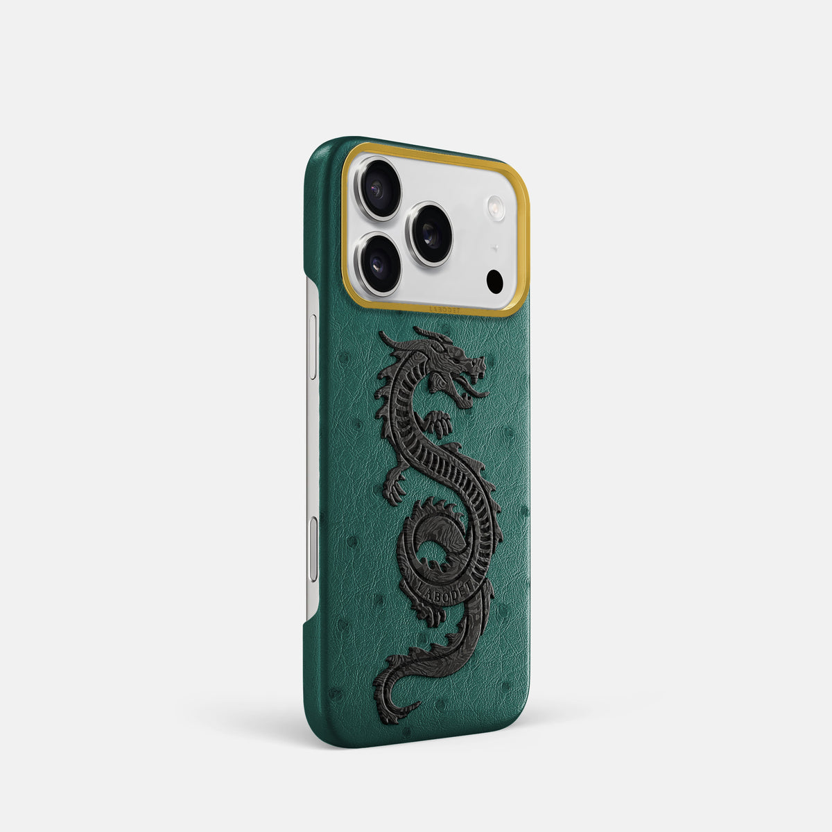 Classic Case With Carbon Dragon For iPhone 17 Pro In Ostrich -2 | Forest-Green-Gold