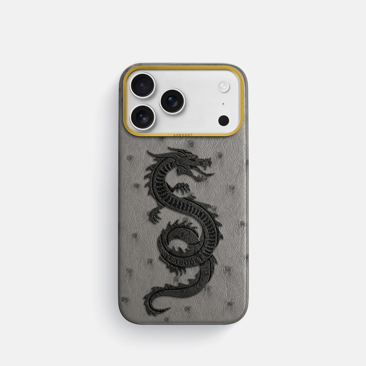 Classic Case With Carbon Dragon For iPhone 17 Pro In Ostrich -1 | Grey-Gold