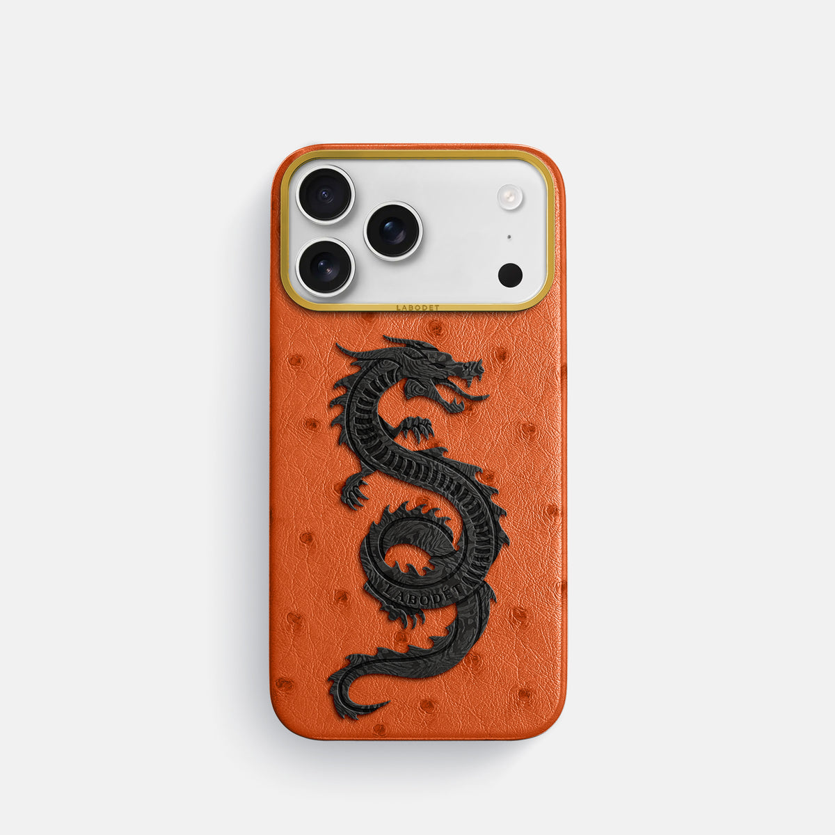 Classic Case With Carbon Dragon For iPhone 17 Pro In Ostrich -1 | Orange-Gold