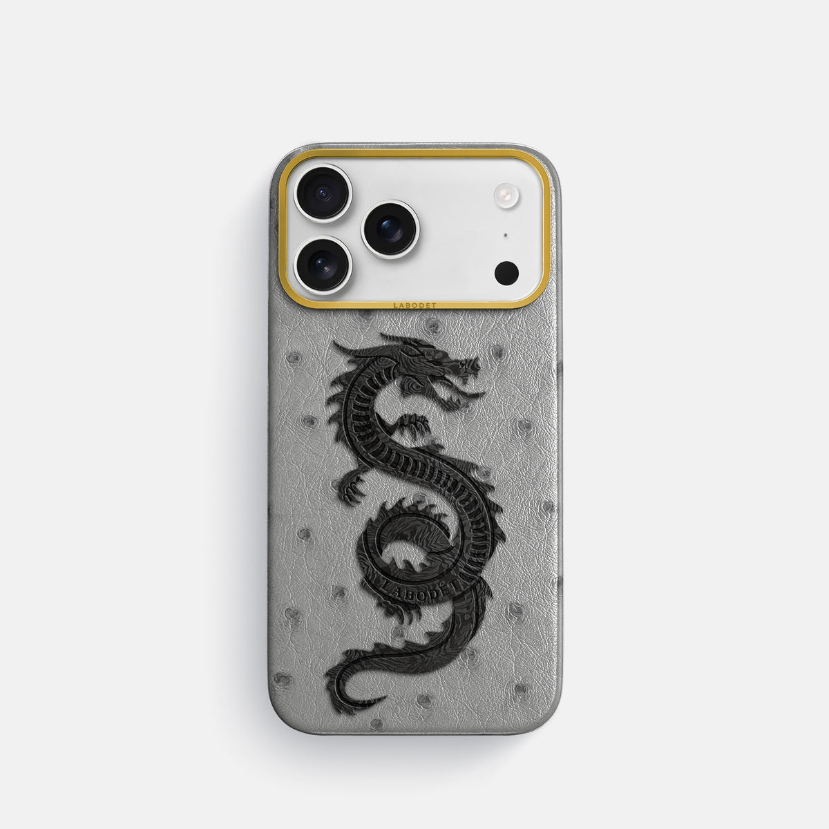 Classic Case With Carbon Dragon For iPhone 17 Pro In Ostrich -1 | Silver-Gold