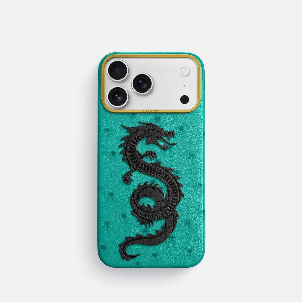 Classic Case With Carbon Dragon For iPhone 17 Pro In Ostrich -1 | Turquoise-Gold