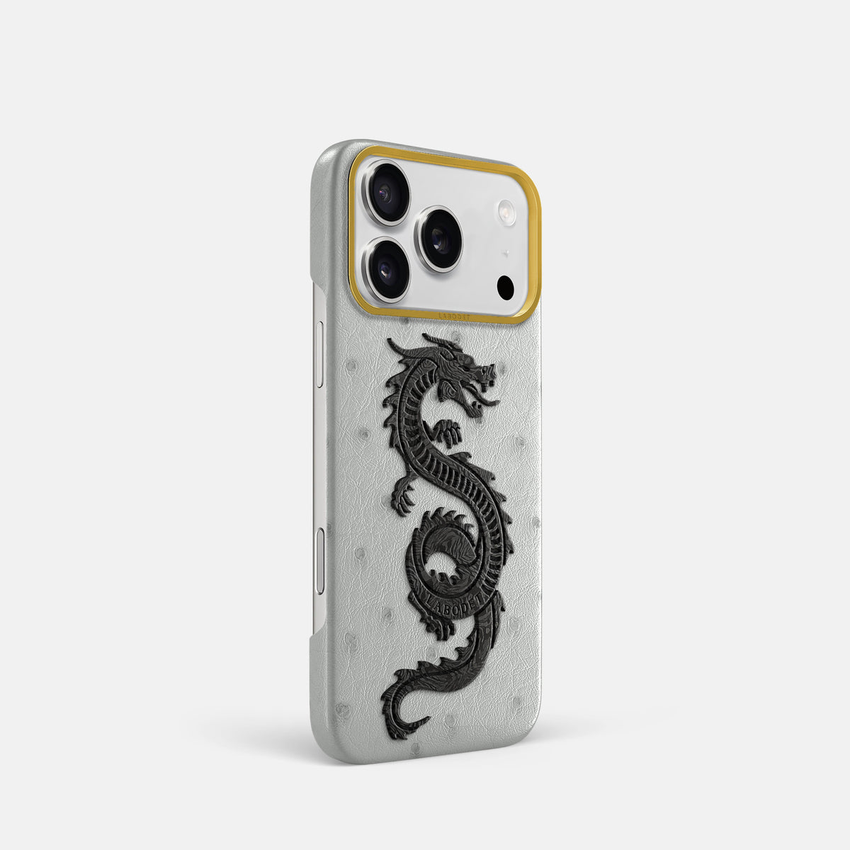 Classic Case With Carbon Dragon For iPhone 17 Pro In Ostrich -2 | White-Gold