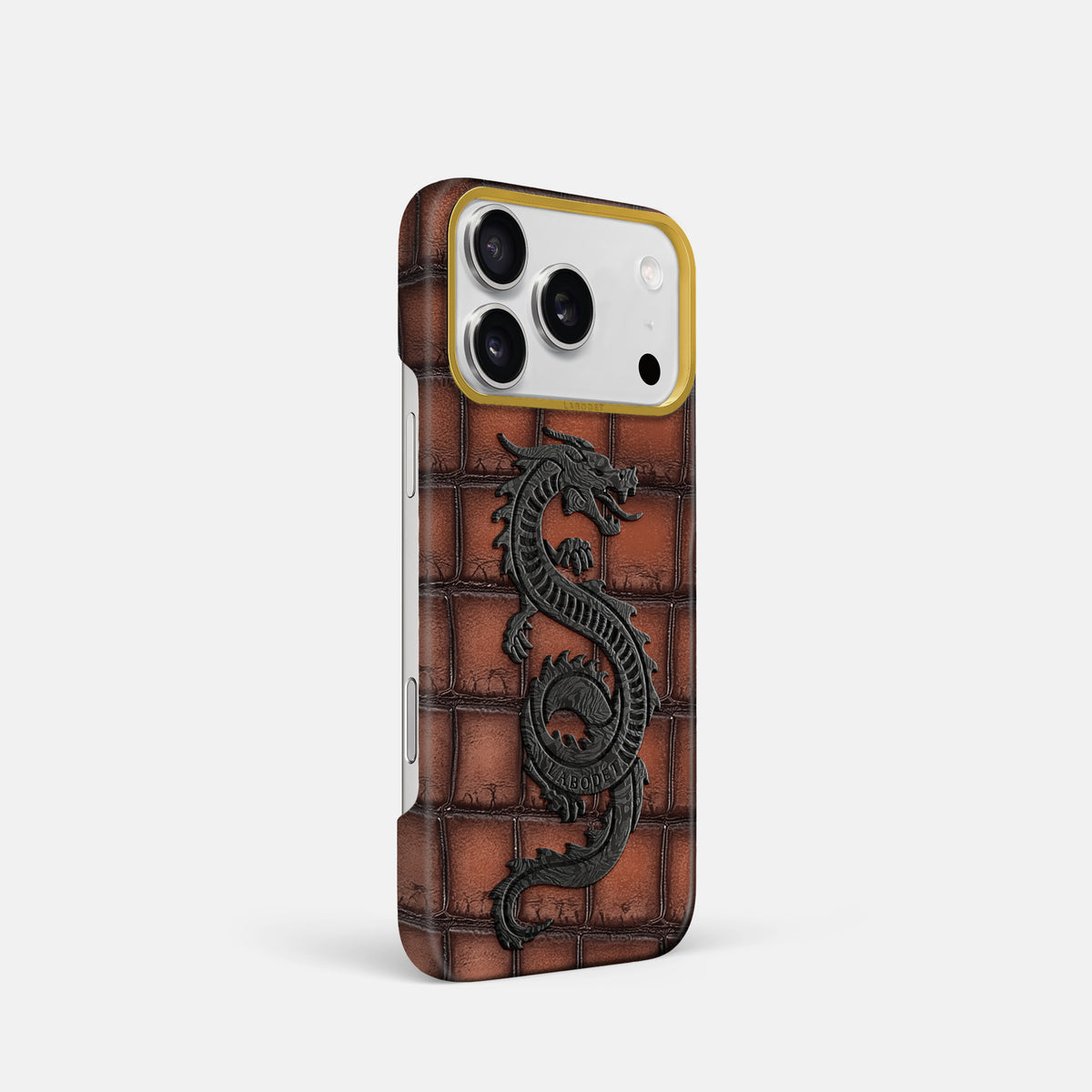 Classic Case With Carbon Dragon For iPhone 17 Pro In Patina Alligator -2 | Baobab-Gold