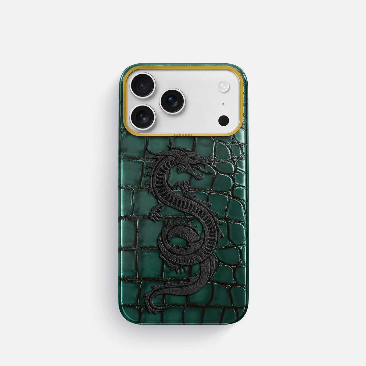Classic Case With Carbon Dragon For iPhone 17 Pro In Patina Alligator -1 | Green-Gold