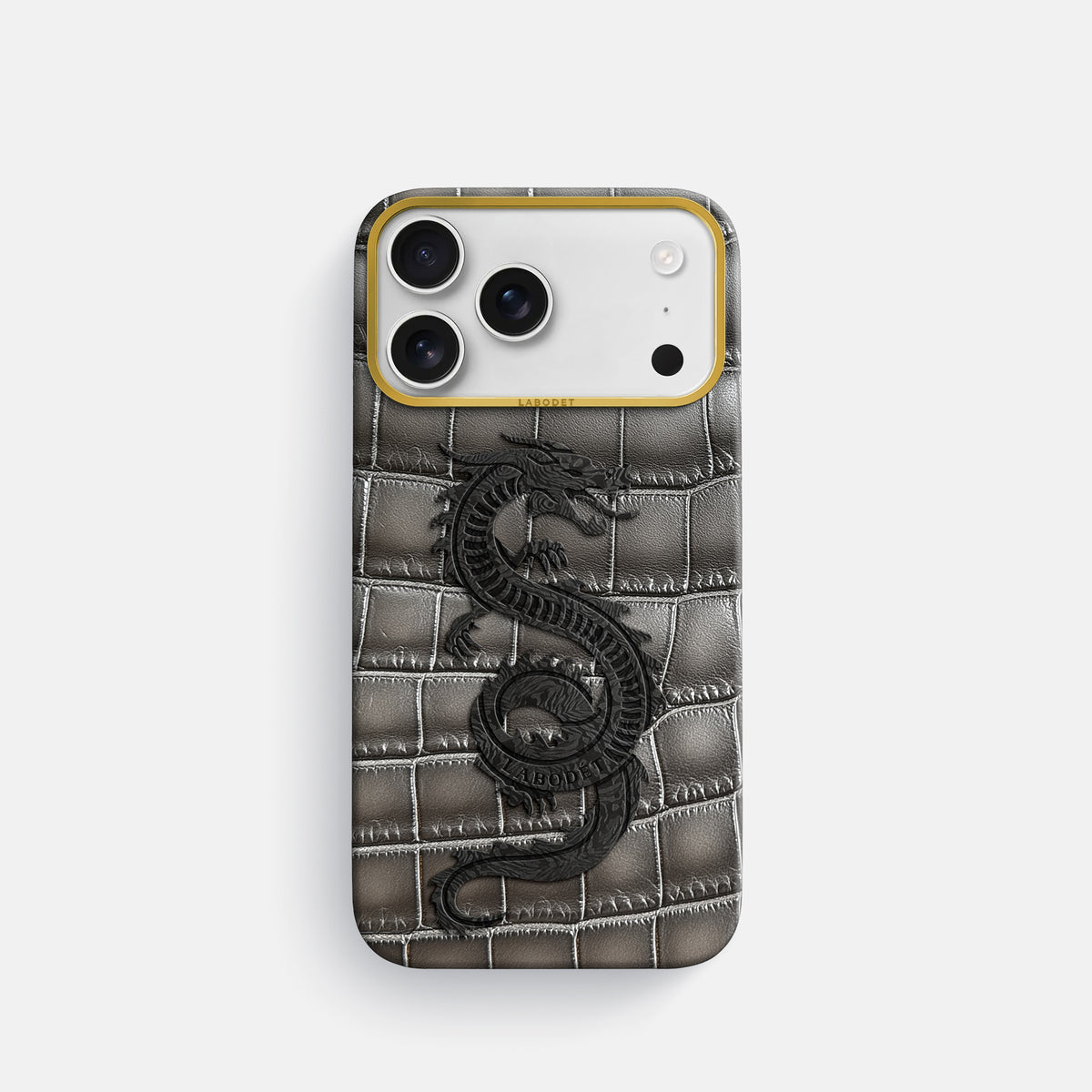 Classic Case With Carbon Dragon For iPhone 17 Pro In Patina Alligator -1 | Grey-Gold