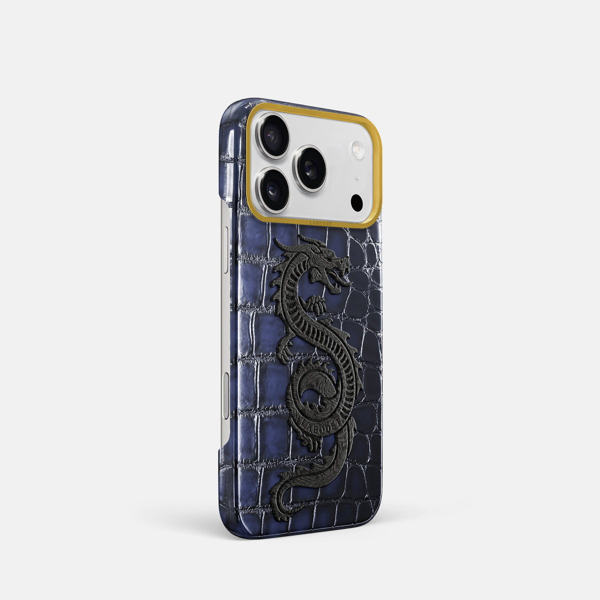 Classic Case With Carbon Dragon For iPhone 17 Pro In Patina Alligator -2 | Havana-Blue-Gold
