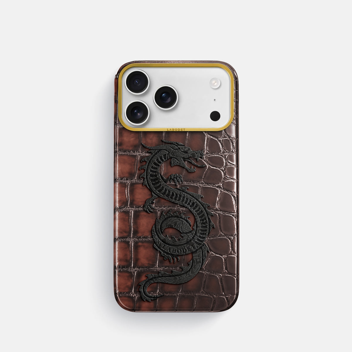 Classic Case With Carbon Dragon For iPhone 17 Pro In Patina Alligator -1 | Havana-Brown-Gold