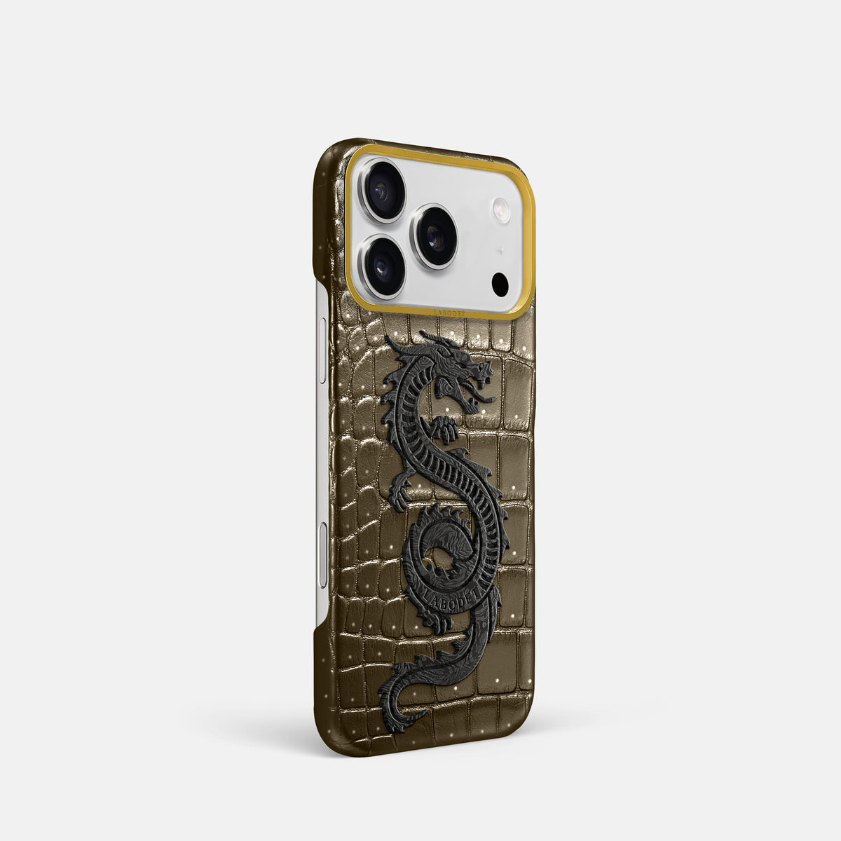Classic Case With Carbon Dragon For iPhone 17 Pro In Porosus Crocodile -2 | Bronze-Gold