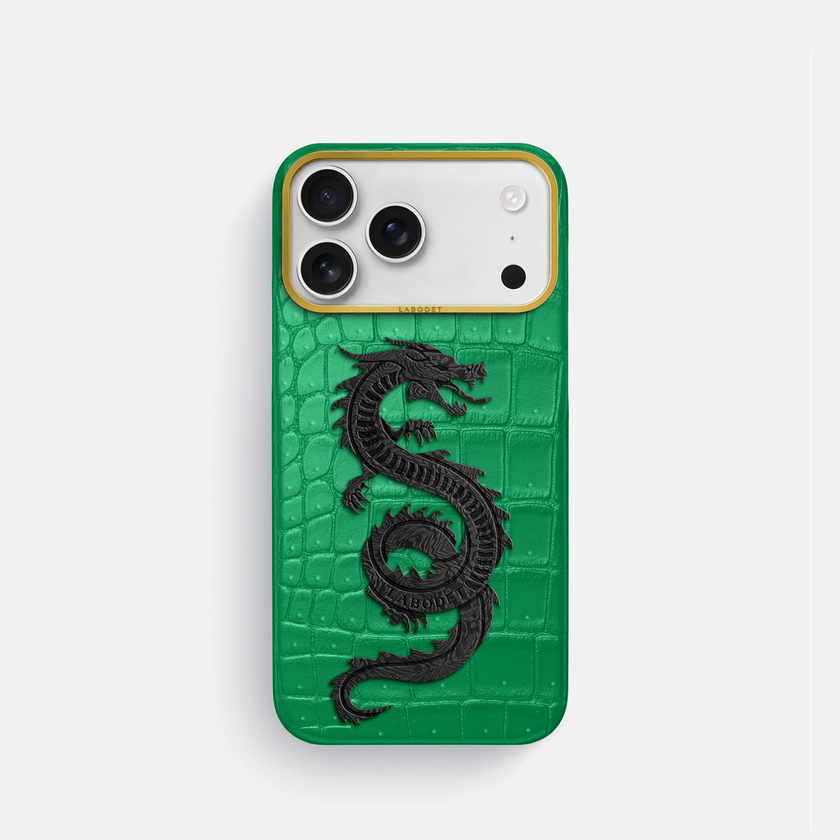 Classic Case With Carbon Dragon For iPhone 17 Pro In Porosus Crocodile -1 | Cactus-Green-Gold