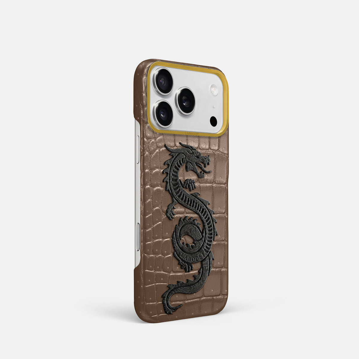 Classic Case With Carbon Dragon For iPhone 17 Pro In Porosus Crocodile -2 | Fur-Brown-Gold
