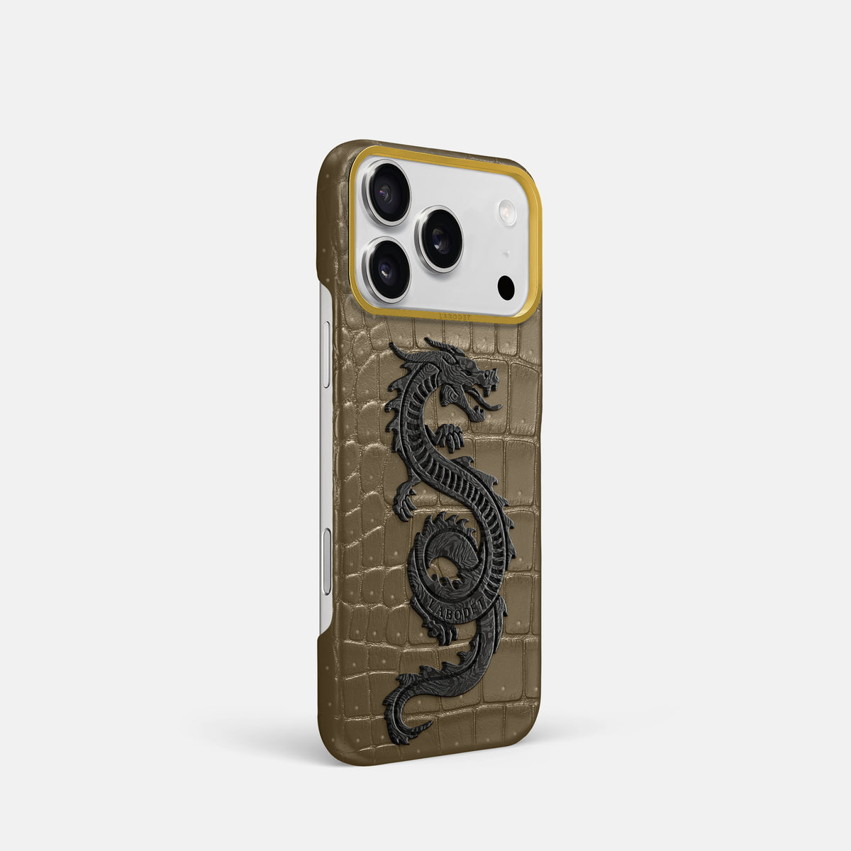 Classic Case With Carbon Dragon For iPhone 17 Pro In Porosus Crocodile -2 | Kaki-Green-Gold
