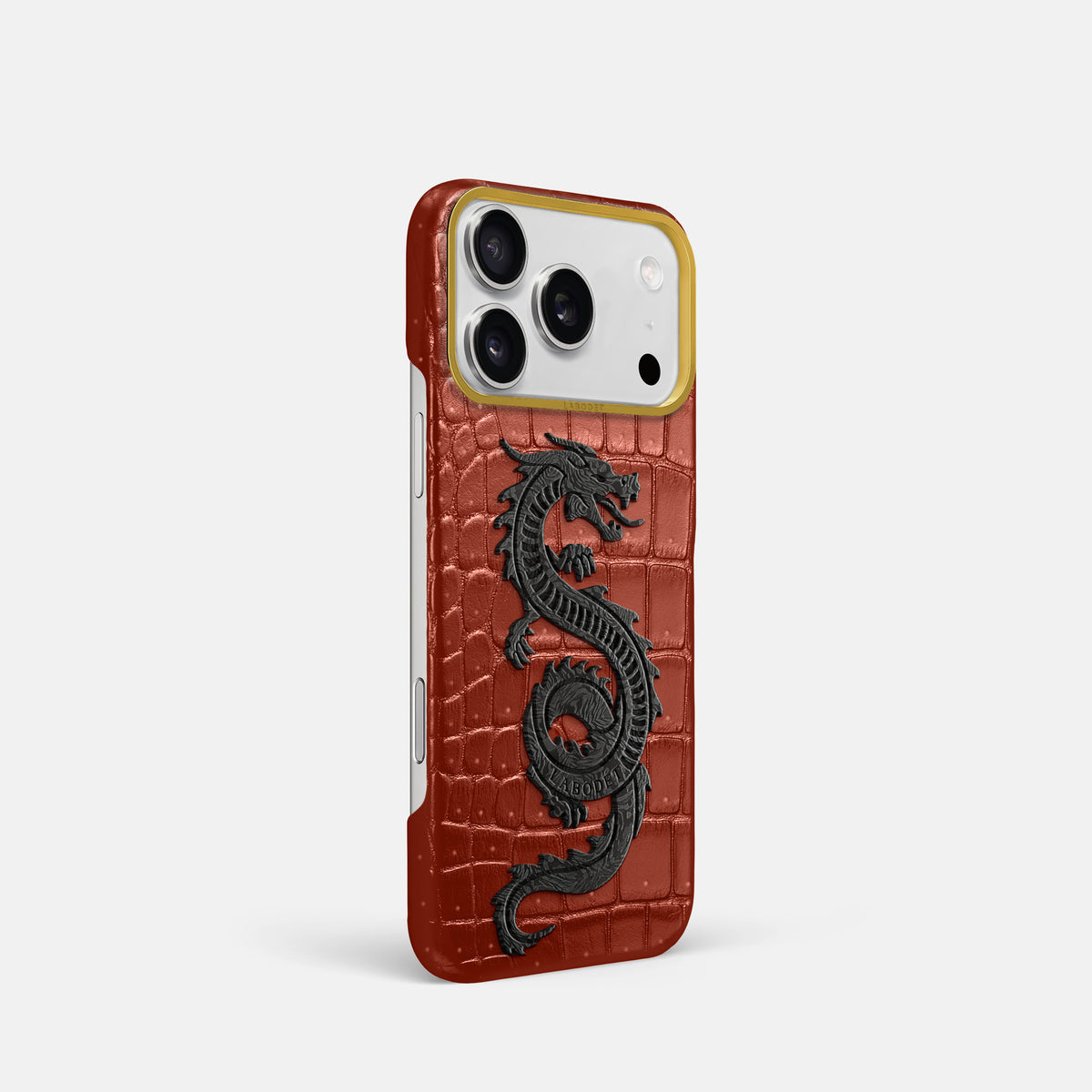 Classic Case With Carbon Dragon For iPhone 17 Pro In Porosus Crocodile -2 | Mahogany-Brown-Gold