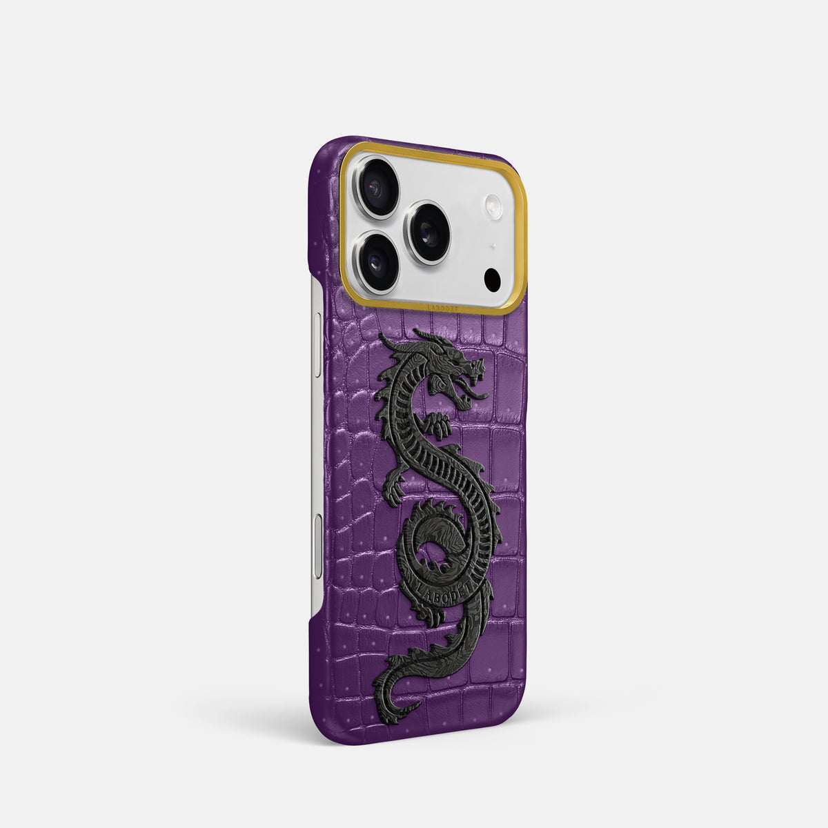 Classic Case With Carbon Dragon For iPhone 17 Pro In Porosus Crocodile -2 | Purple-Gold