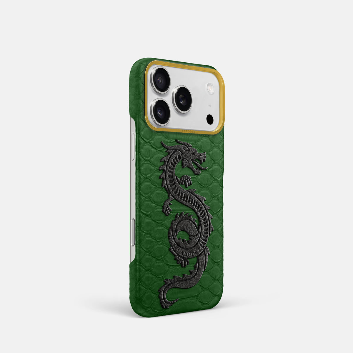 Classic Case With Carbon Dragon For iPhone 17 Pro In Python -2 | Green-Gold