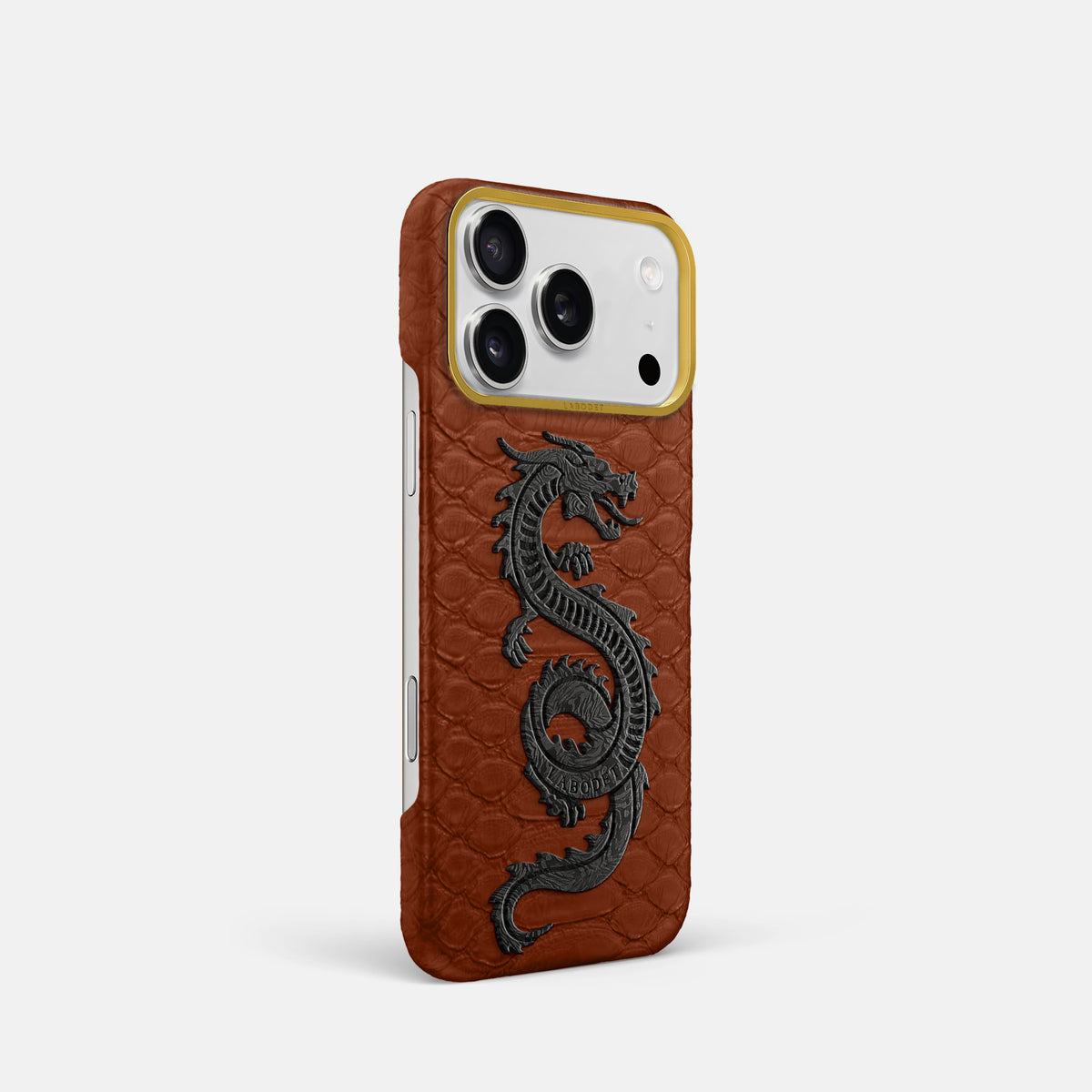 Classic Case With Carbon Dragon For iPhone 17 Pro In Python -2 | Medium-Brown-Gold